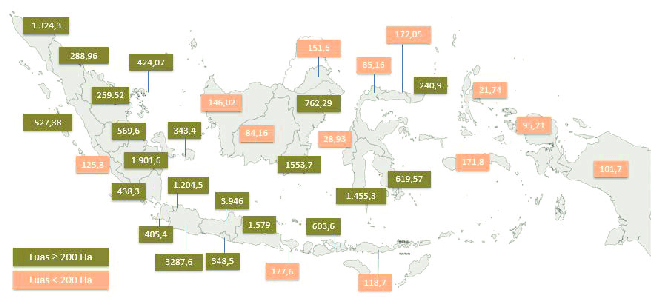 Indonesian map highlighting various regions with numerical data annotations in different colors to show slum areas, indicating the needs for Affordable Housing Projects Indonesia.